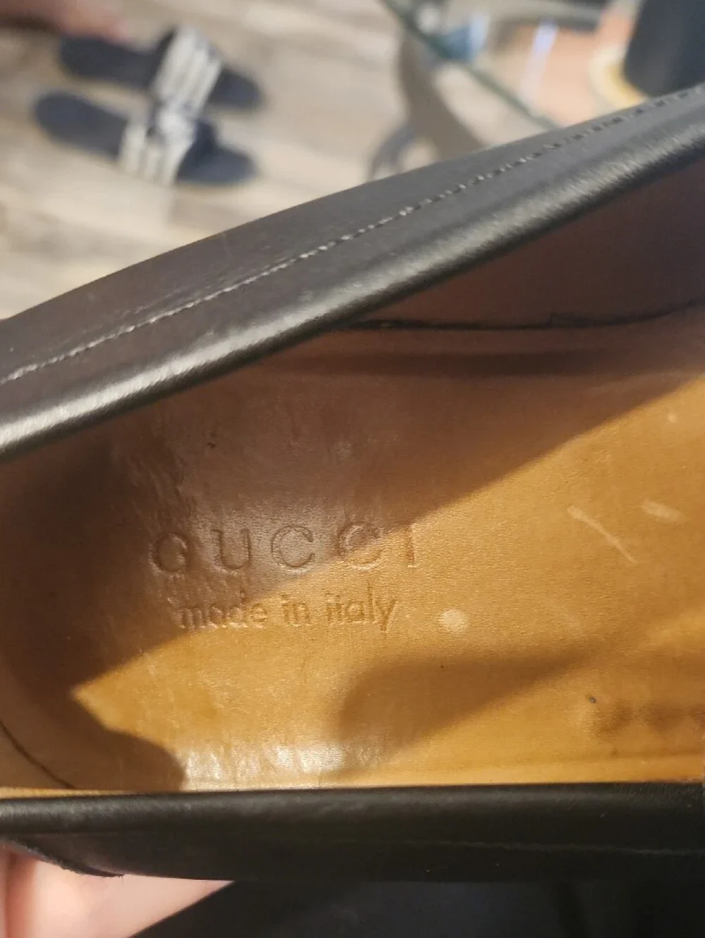 Gucci Vintage Black Leather Loafers with Silver Crest Medallion